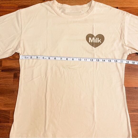 🍋 Uoobox • Women’s “Milk Apricot” Cotton Crewneck T-Shirt Japanese Style Size S - Picture 4 of 6